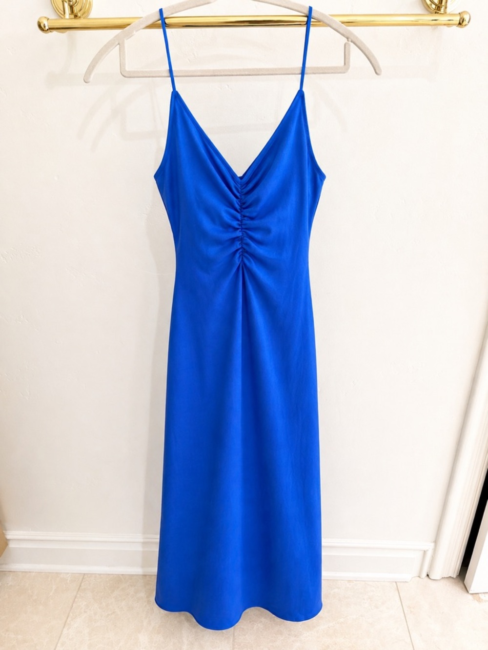 Zara Electric Blue Ruched Summer Dress Size Small